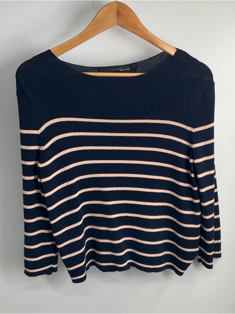 360 Sweater Navy and Light Pink Striped Boatneck Tunic